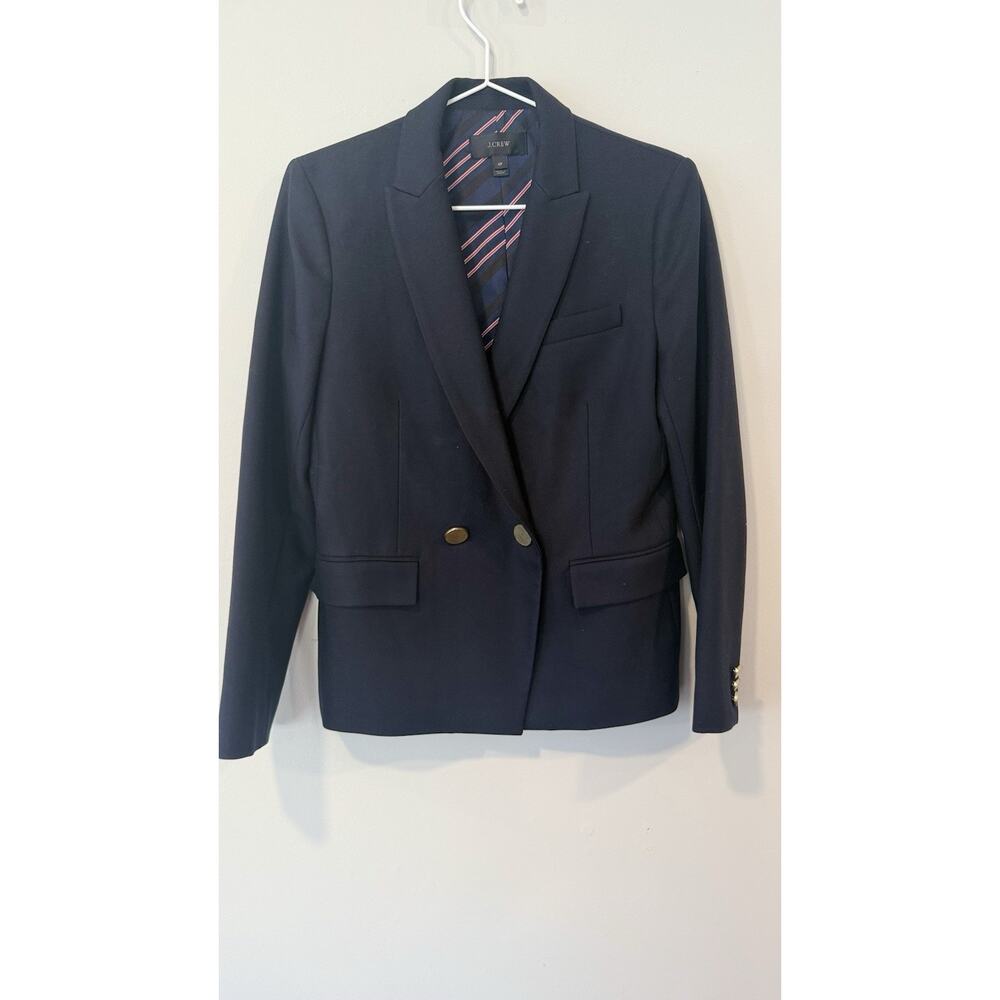 J.Crew Dover Double-Breasted 100% Wool Blazer Navy Blue Size 6 Petite 2824 - Picture 5 of 13
